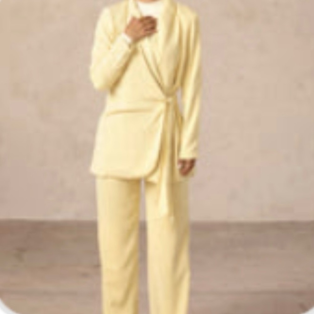 Pastel Yellow Wrap Blazer and Pants Set